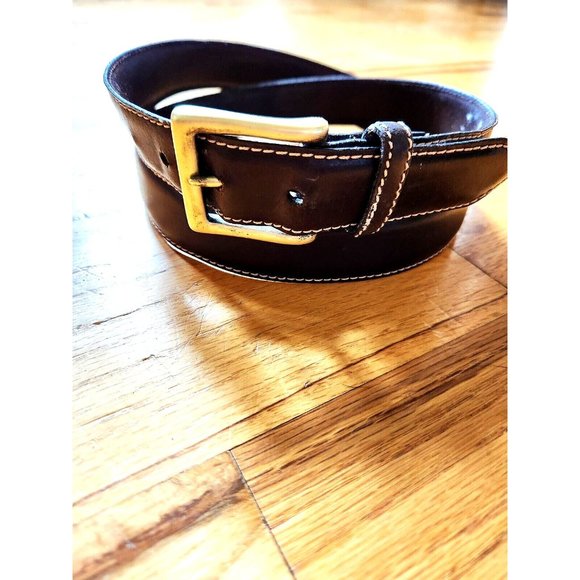 COLUMBIA Brown Leather Men's Dress Belt Size 40 x 1.25" Wide w/Brass Buckle - Picture 2 of 8